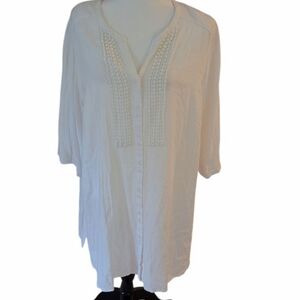 Addition Elle Cream Blouse Linen Blend  with Textured Detail - Sz 18 Euc